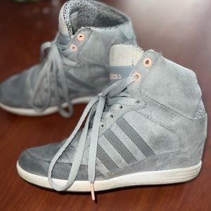 Adidas Women's Size 8 Neo Wedge Suede Grey Pink Leopard Print Sneakers